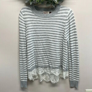 So Striped Long Sleeve Sweater Lace Hem L